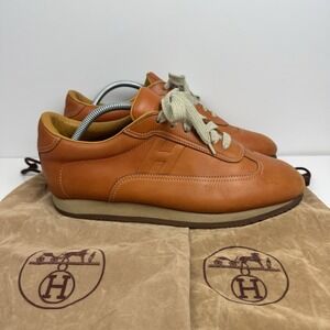 Vintage Hermes Quick Sneakers‎ Men EU 43 US 9.5 Shoes Leather Orange Brown Logo